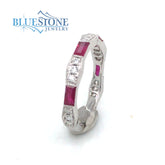 14 Karat White Gold Ruby and Diamond Ring- Size 6.5